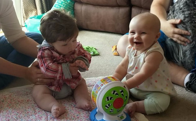 And it's clear just how hairy he is when pictured next to his cousin Chloe, who's two weeks older.